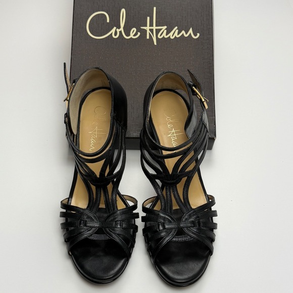 Cole Haan Verona Air T-Strap II Women's Size 6.5B Black Leather Heels Stilettos - Picture 1 of 7